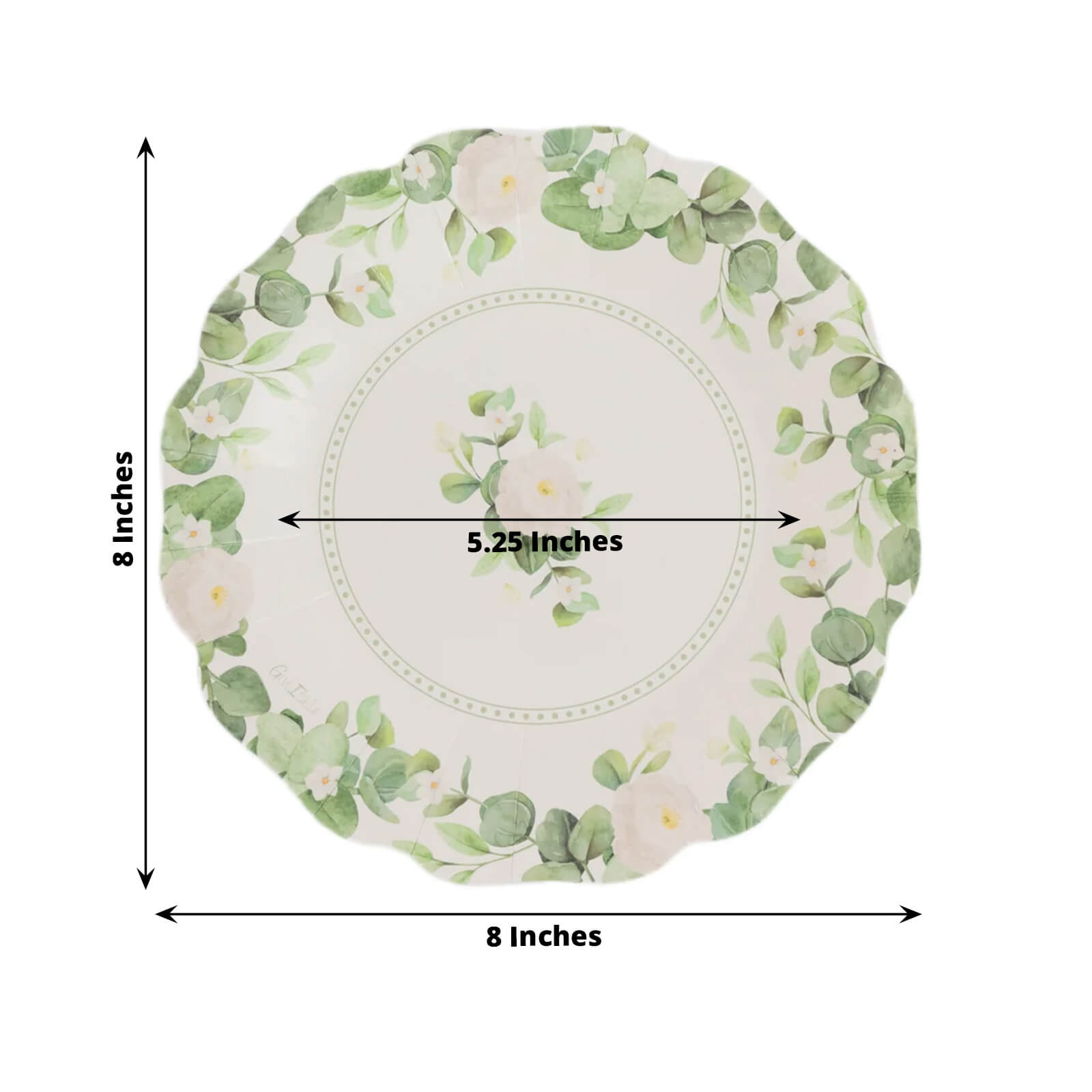 25 - Pack Paper 8" Round Dessert Plates in White with Floral Greenery & Scalloped Edges - Disposable Appetizer Salad Plates for Rustic Weddings & Garden Brunches - Bell Racket Store