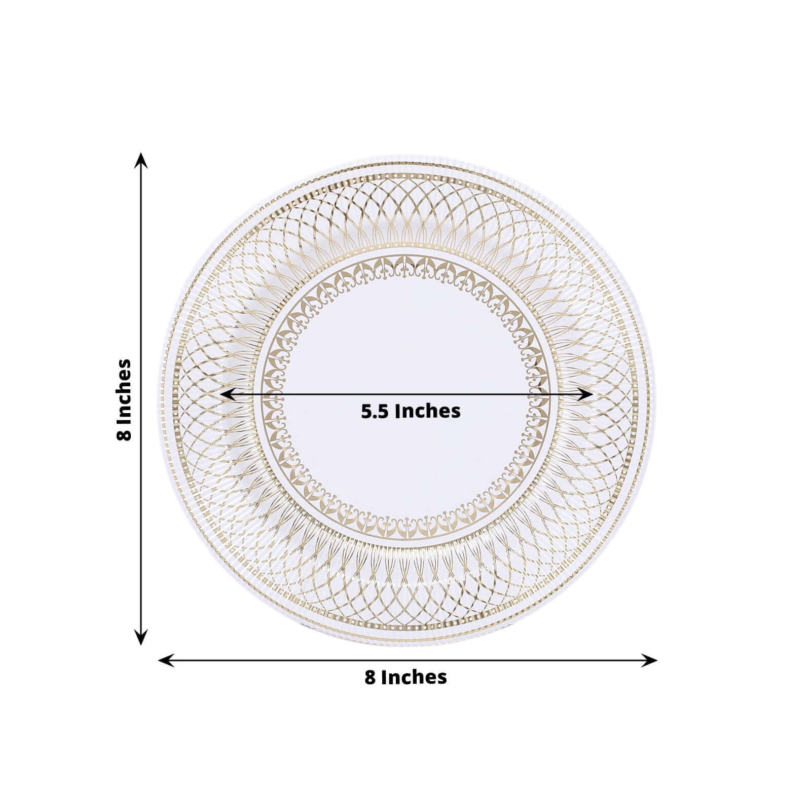 25 - Pack Paper 8" Round Dessert Plates in White with Gold Vintage Porcelain Style Rim - Disposable 300GSM Salad Appetizer Plates - Bell Racket Store