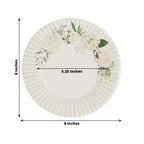 25 - Pack Paper 8" Round Dessert Plates in White with Sage Green Floral Print & Lined Rim - Bell Racket Store