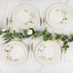25 - Pack Paper 8" Round Dessert Plates in White with Sage Green Floral Print & Lined Rim - Bell Racket Store