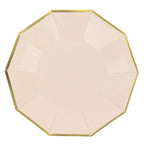 25 - Pack Paper 9" Decagon Dinner Plates in Beige with Gold Foil Rim - Disposable Geometric Party Plates for Modern Weddings & Events - Bell Racket Store