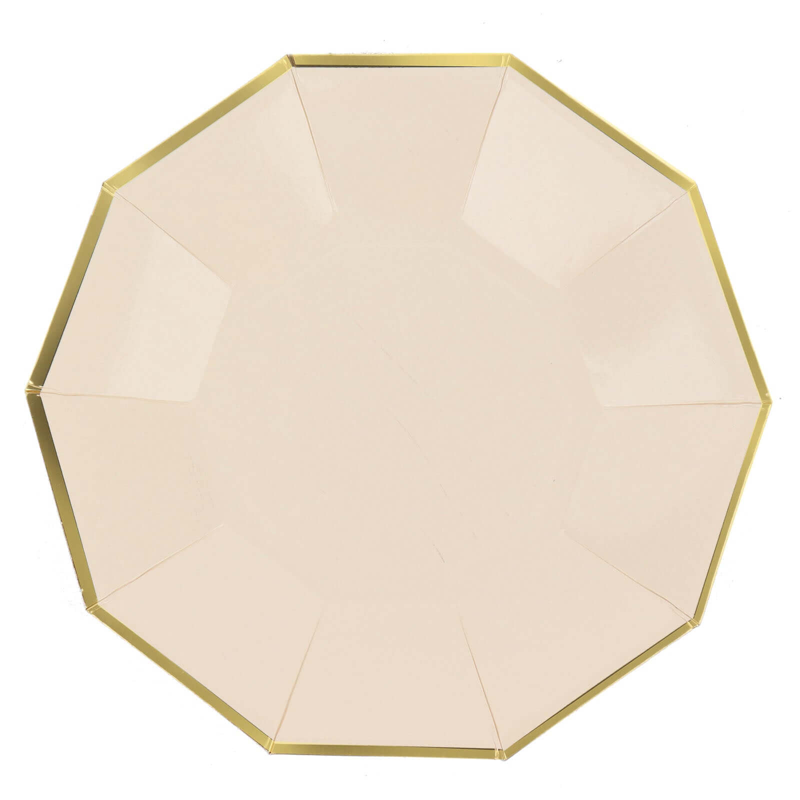 25 - Pack Paper 9" Decagon Dinner Plates in Beige with Gold Foil Rim - Disposable Geometric Party Plates for Modern Weddings & Events - Bell Racket Store