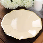25 - Pack Paper 9" Decagon Dinner Plates in Beige with Gold Foil Rim - Disposable Geometric Party Plates for Modern Weddings & Events - Bell Racket Store