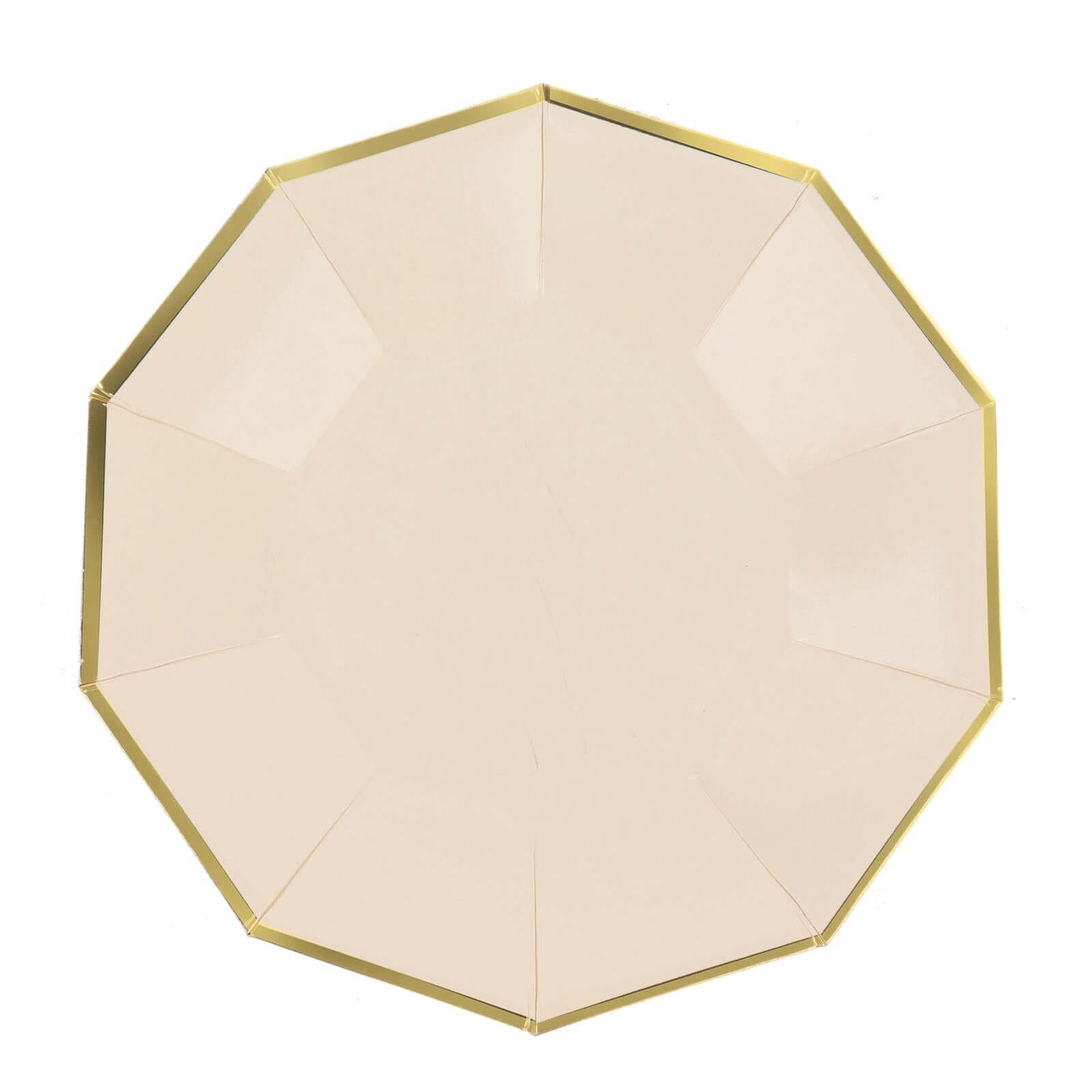 25 - Pack Paper 9" Decagon Dinner Plates in Beige with Gold Foil Rim - Disposable Geometric Party Plates for Modern Weddings & Events - Bell Racket Store