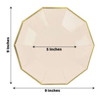 25 - Pack Paper 9" Decagon Dinner Plates in Beige with Gold Foil Rim - Disposable Geometric Party Plates for Modern Weddings & Events - Bell Racket Store