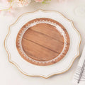25 - Pack Paper 9" Round Dinner Plates in Brown Wood Grain Print with White Floral Lace Rim - Disposable Party Plates for Rustic Farmhouse Style Events - Bell Racket Store