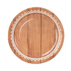 25 - Pack Paper 9" Round Dinner Plates in Brown Wood Grain Print with White Floral Lace Rim - Disposable Party Plates for Rustic Farmhouse Style Events - Bell Racket Store
