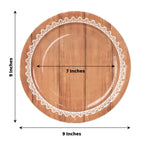 25 - Pack Paper 9" Round Dinner Plates in Brown Wood Grain Print with White Floral Lace Rim - Disposable Party Plates for Rustic Farmhouse Style Events - Bell Racket Store