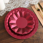 25 - Pack Paper 9" Round Dinner Plates in Burgundy with Geometric Prism Rim - Disposable 400GSM Party Plates - Bell Racket Store