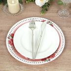 25 - Pack Paper 9" Round Dinner Plates in Dusty Rose with Vintage Rose Flower Print - Disposable Plates - Bell Racket Store