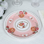 25 - Pack Paper 9" Round Dinner Plates in Dusty Rose with Vintage Rose Flower Print - Disposable Plates - Bell Racket Store
