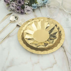 25 - Pack Paper 9" Round Dinner Plates in Metallic Gold with Geometric Prism Rim - Disposable 400GSM Party Plates for Banquets & Celebrations - Bell Racket Store