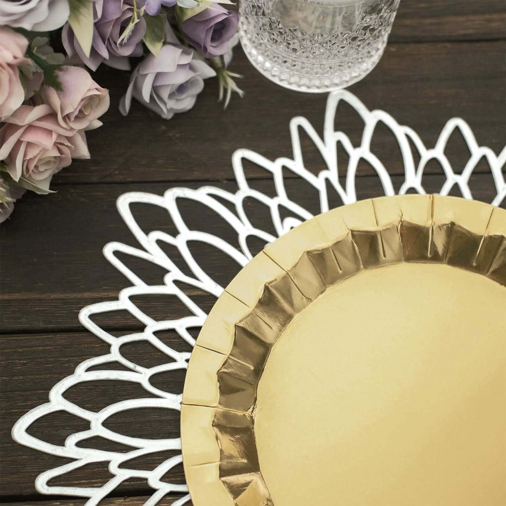 25 - Pack Paper 9" Round Dinner Plates in Metallic Gold with Geometric Prism Rim - Disposable 400GSM Party Plates for Banquets & Celebrations - Bell Racket Store