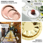 25 - Pack Paper 9" Round Dinner Plates in Metallic Rose Gold with Geometric Prism Rim - Disposable 400GSM Party Plates - Bell Racket Store
