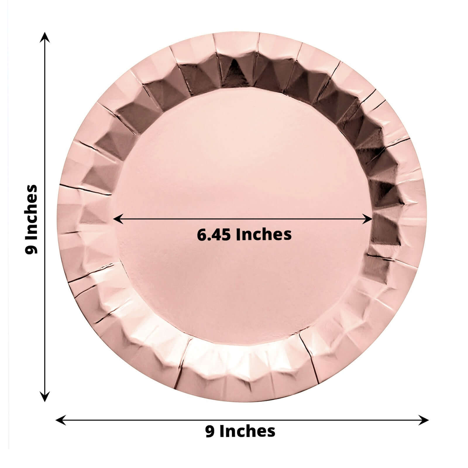 25 - Pack Paper 9" Round Dinner Plates in Metallic Rose Gold with Geometric Prism Rim - Disposable 400GSM Party Plates - Bell Racket Store