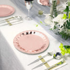 25 - Pack Paper 9" Round Dinner Plates in Metallic Rose Gold with Geometric Prism Rim - Disposable 400GSM Party Plates - Bell Racket Store