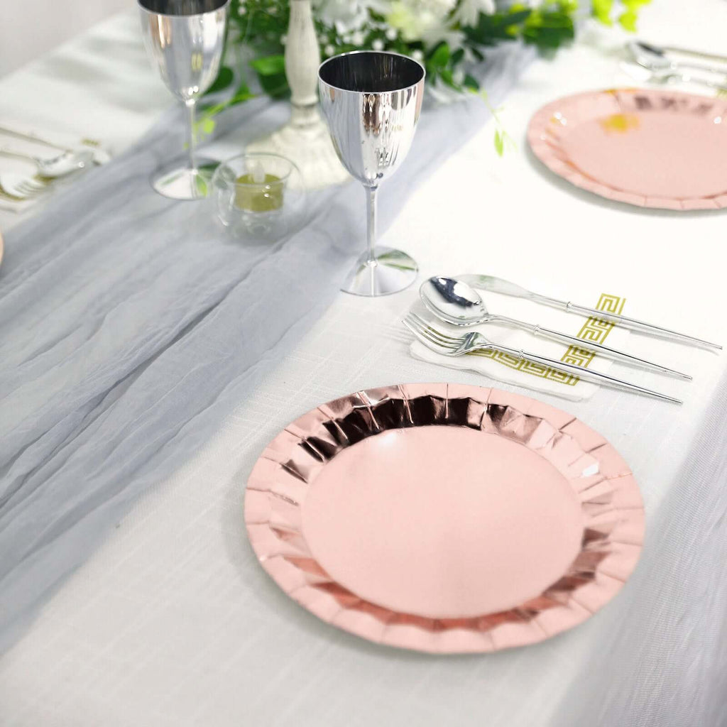 25 - Pack Paper 9" Round Dinner Plates in Metallic Rose Gold with Geometric Prism Rim - Disposable 400GSM Party Plates - Bell Racket Store