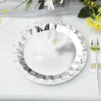 25 - Pack Paper 9" Round Dinner Plates in Metallic Silver with Geometric Prism Rim - Disposable 400GSM Party Plates - Bell Racket Store