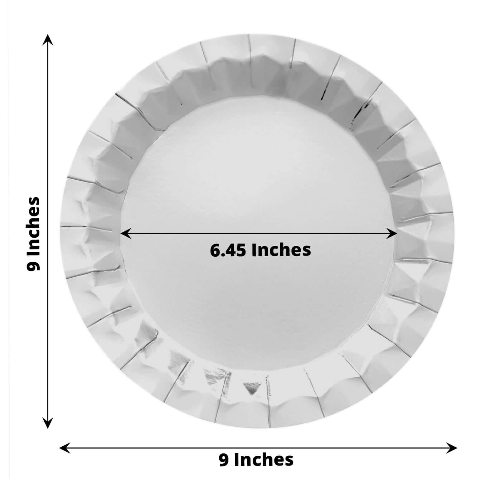 25 - Pack Paper 9" Round Dinner Plates in Metallic Silver with Geometric Prism Rim - Disposable 400GSM Party Plates - Bell Racket Store