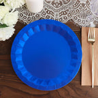 25 - Pack Paper 9" Round Dinner Plates in Royal Blue with Geometric Prism Rim - Disposable 400GSM Party Plates - Bell Racket Store