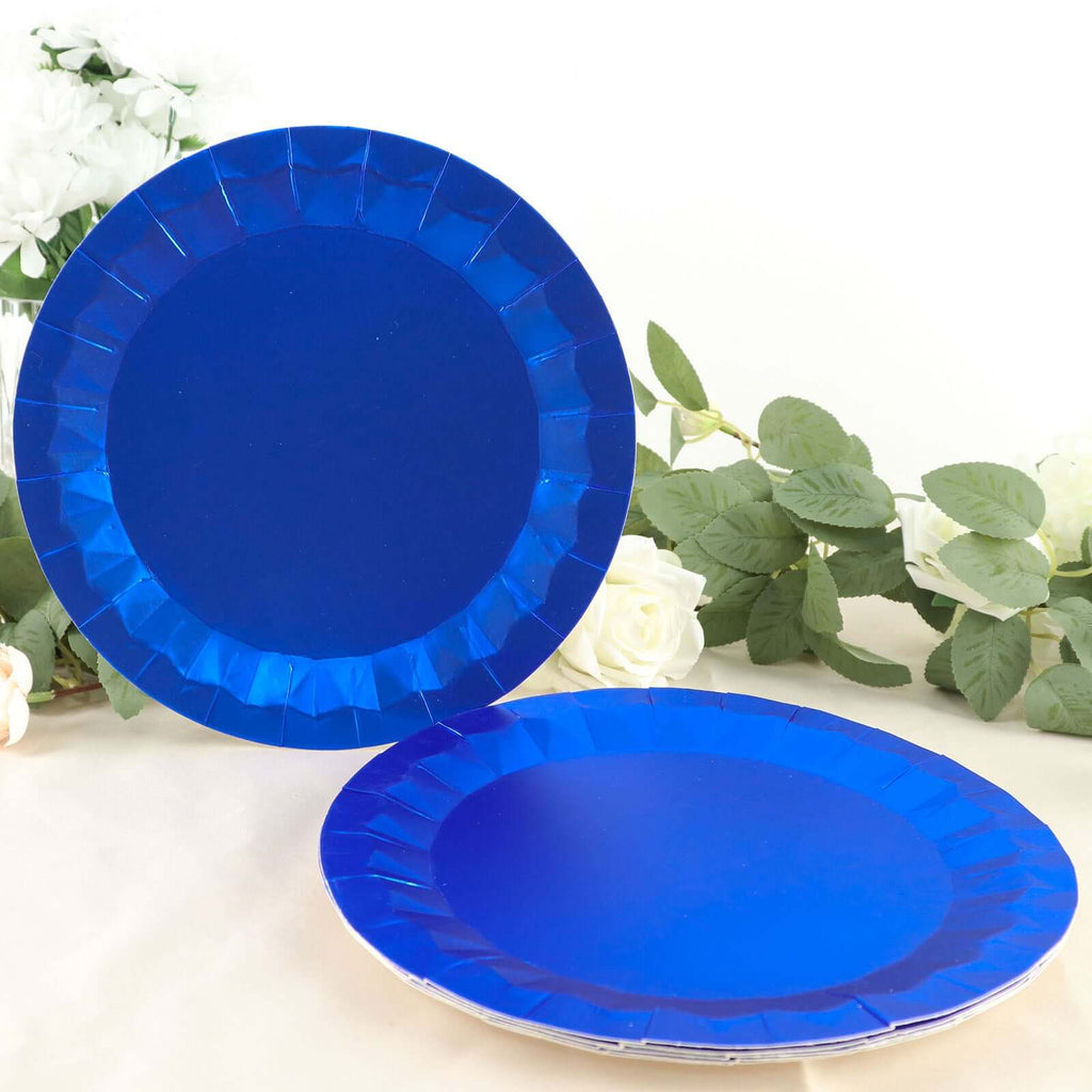 25 - Pack Paper 9" Round Dinner Plates in Royal Blue with Geometric Prism Rim - Disposable 400GSM Party Plates - Bell Racket Store