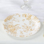25 - Pack Paper 9" Round Dinner Plates in White with Gold French Toile Pattern - Disposable Floral Party Plates for Stylish Events - Bell Racket Store