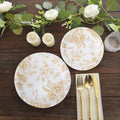 25 - Pack Paper 9" Round Dinner Plates in White with Gold French Toile Pattern - Disposable Floral Party Plates for Stylish Events - Bell Racket Store