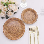25 - Pack Paper 9" Round Dinner Plates Natural with Woven Rattan Print - Rustic Farmhouse Disposable 300GSM Party Plates for Country Chic Celebrations - Bell Racket Store