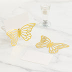 25 - Pack Paper Butterfly Place Card Holders Gold with White Printable Cards - 3D Free Standing Table Number Stands 3"x5" - Bell Racket Store