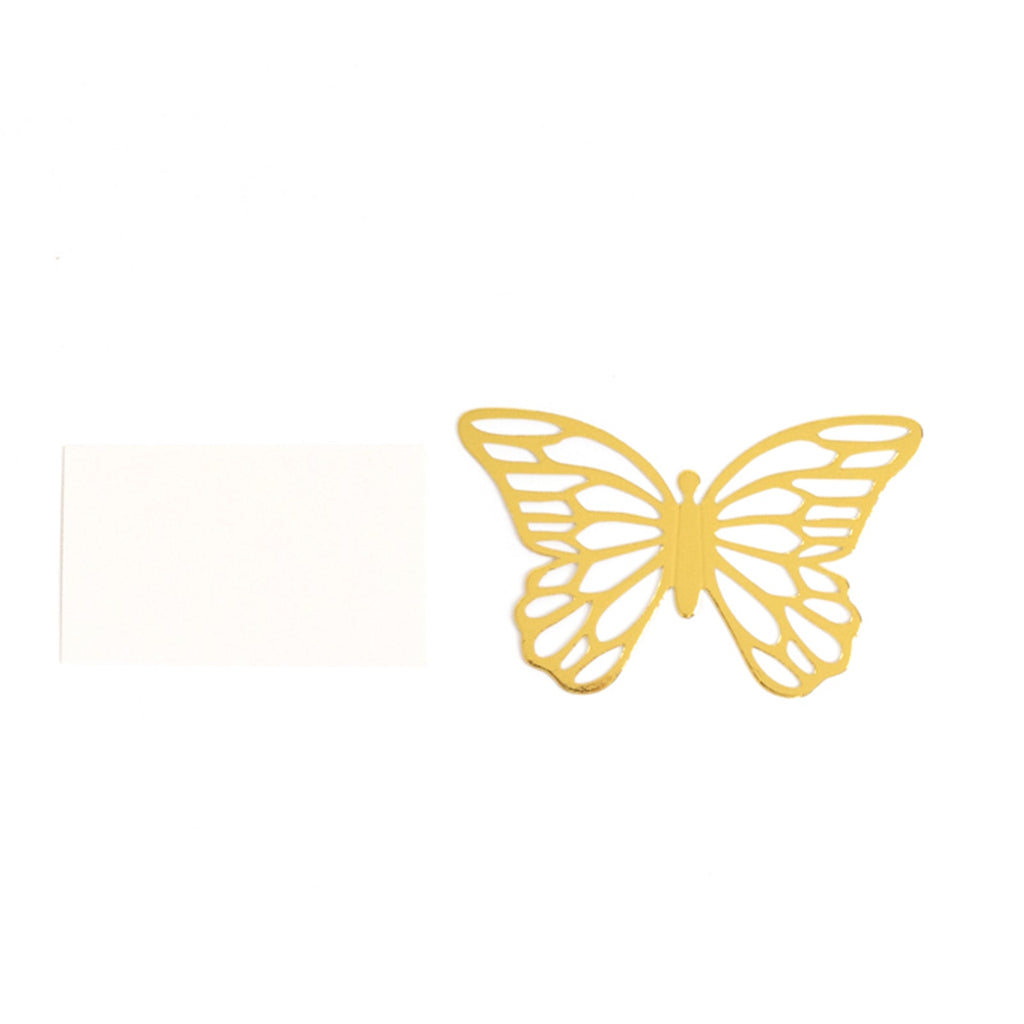 25 - Pack Paper Butterfly Place Card Holders Gold with White Printable Cards - 3D Free Standing Table Number Stands 3"x5" - Bell Racket Store