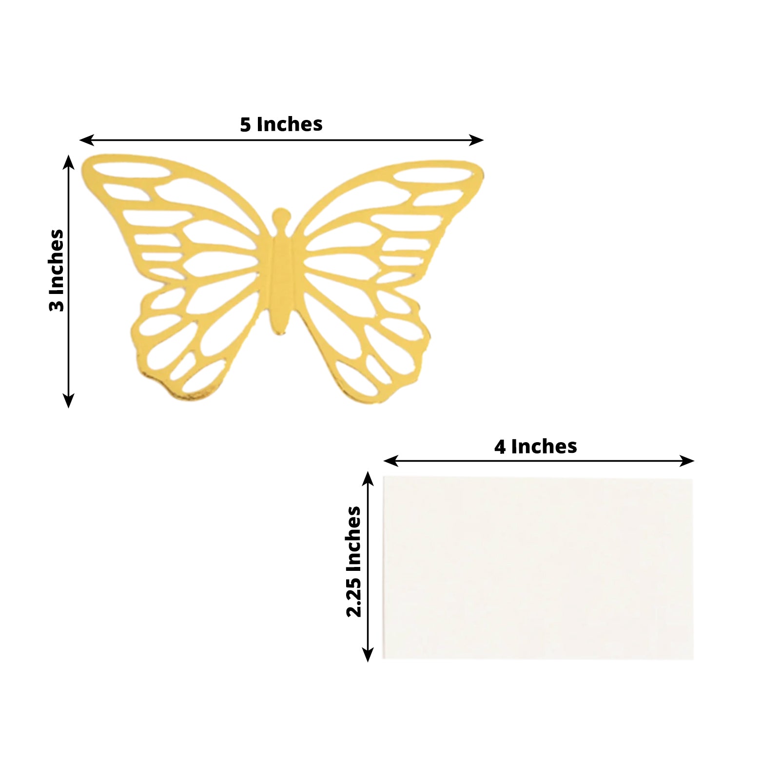 25 - Pack Paper Butterfly Place Card Holders Gold with White Printable Cards - 3D Free Standing Table Number Stands 3"x5" - Bell Racket Store