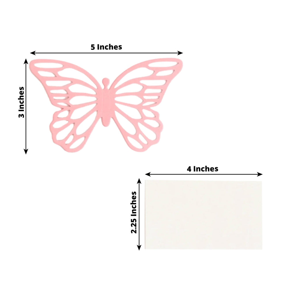 25 - Pack Paper Butterfly Place Card Holders Pink with White Printable Cards - 3D Free Standing Table Number Stands 3"x5" - Bell Racket Store