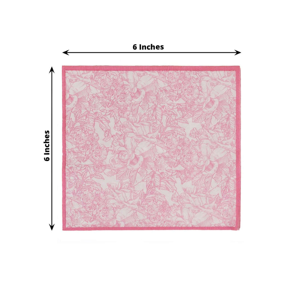 25 - Pack Paper Cocktail Napkins with French Toile Print White/Pink - Highly Absorbent 2 Ply Disposable Napkins 6.25"x6.25" - Bell Racket Store