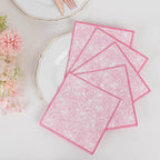 25 - Pack Paper Cocktail Napkins with French Toile Print White/Pink - Highly Absorbent 2 Ply Disposable Napkins 6.25"x6.25" - Bell Racket Store