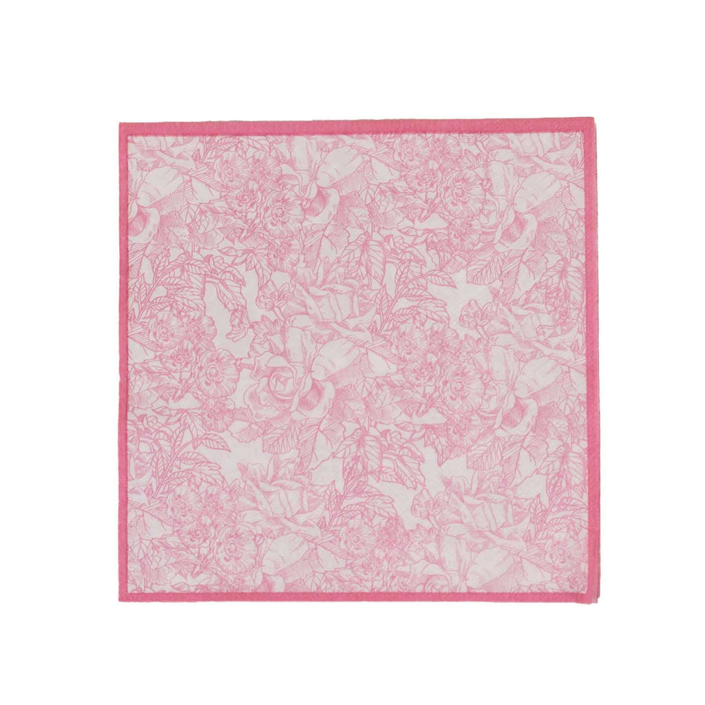 25 - Pack Paper Cocktail Napkins with French Toile Print White/Pink - Highly Absorbent 2 Ply Disposable Napkins 6.25"x6.25" - Bell Racket Store