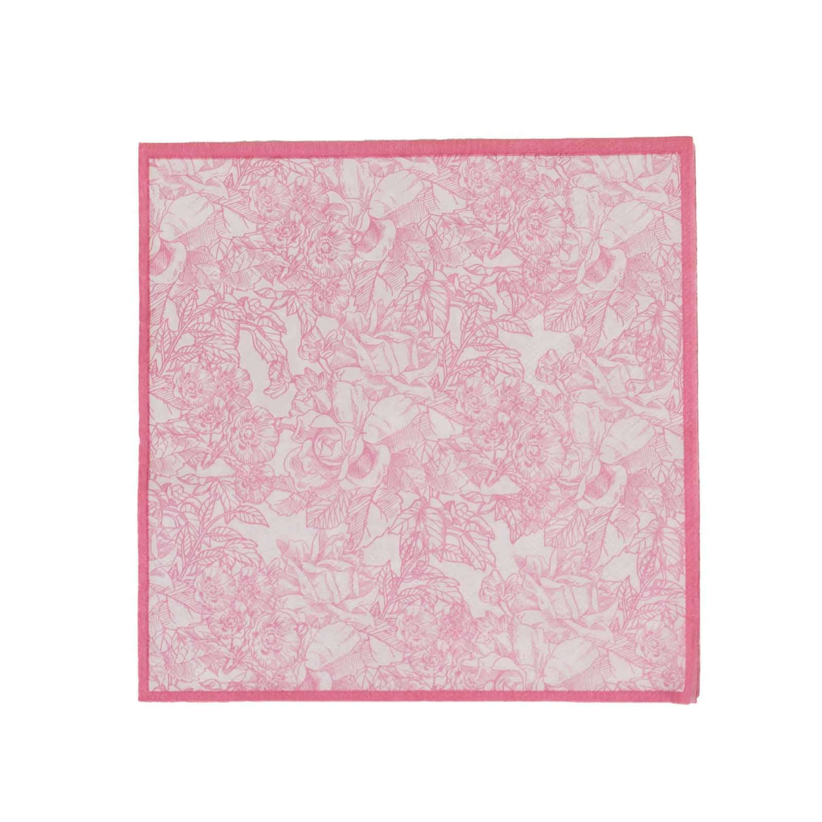 25 - Pack Paper Cocktail Napkins with French Toile Print White/Pink - Highly Absorbent 2 Ply Disposable Napkins 6.25"x6.25" - Bell Racket Store