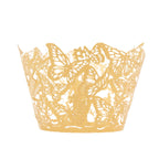 25 - Pack Paper Cupcake Liners Butterfly Lace Pattern Design Gold - Round Muffin Wrapper Cups 3" - Bell Racket Store