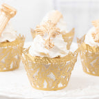 25 - Pack Paper Cupcake Liners Butterfly Lace Pattern Design Gold - Round Muffin Wrapper Cups 3" - Bell Racket Store