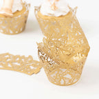 25 - Pack Paper Cupcake Liners Butterfly Lace Pattern Design Gold - Round Muffin Wrapper Cups 3" - Bell Racket Store