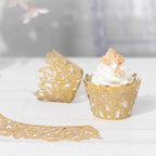 25 - Pack Paper Cupcake Liners Butterfly Lace Pattern Design Gold - Round Muffin Wrapper Cups 3" - Bell Racket Store