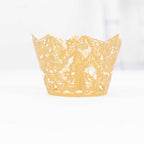 25 - Pack Paper Cupcake Liners Butterfly Lace Pattern Design Gold - Round Muffin Wrapper Cups 3" - Bell Racket Store