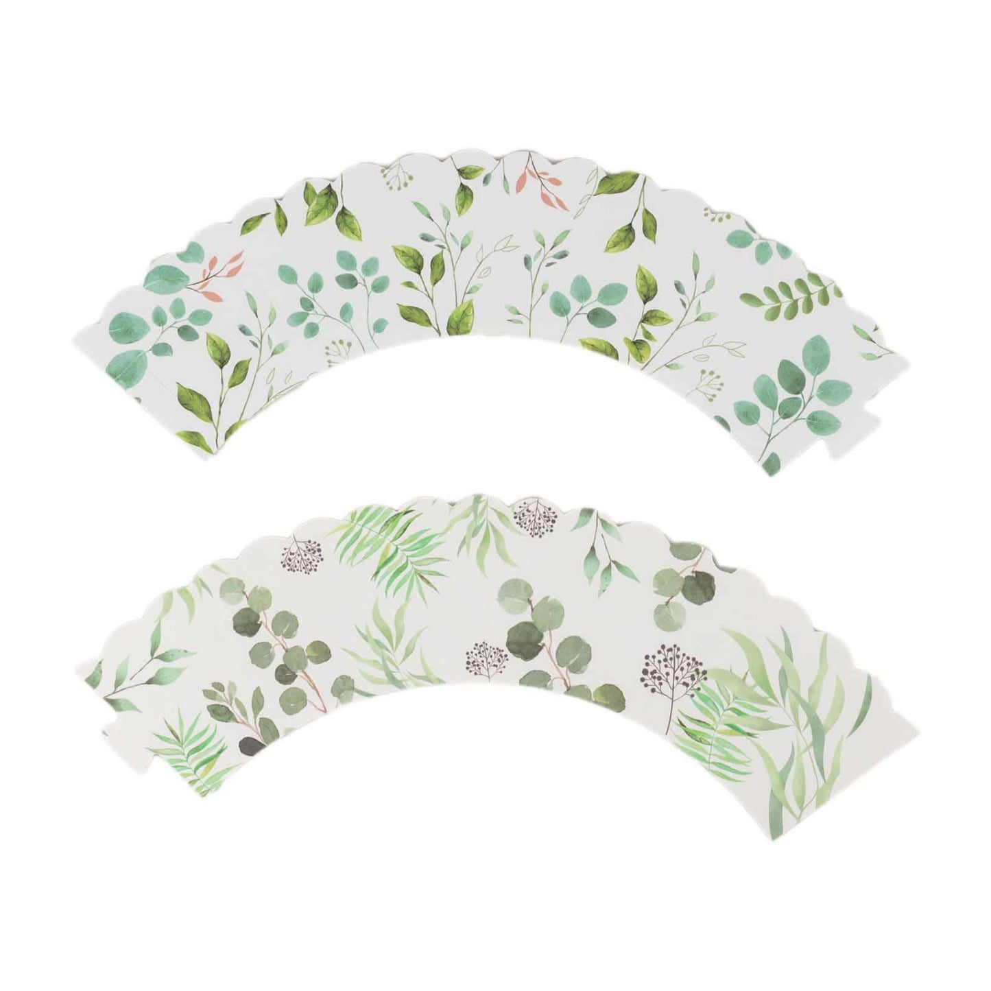 25 - Pack Paper Cupcake Wrappers Eucalyptus Leaves Print White Green - Round Muffin Truffle Cup Liners 3" - Bell Racket Store