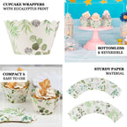 25 - Pack Paper Cupcake Wrappers Eucalyptus Leaves Print White Green - Round Muffin Truffle Cup Liners 3" - Bell Racket Store