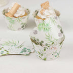 25 - Pack Paper Cupcake Wrappers Eucalyptus Leaves Print White Green - Round Muffin Truffle Cup Liners 3" - Bell Racket Store