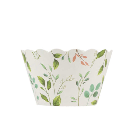 25 - Pack Paper Cupcake Wrappers Eucalyptus Leaves Print White Green - Round Muffin Truffle Cup Liners 3" - Bell Racket Store