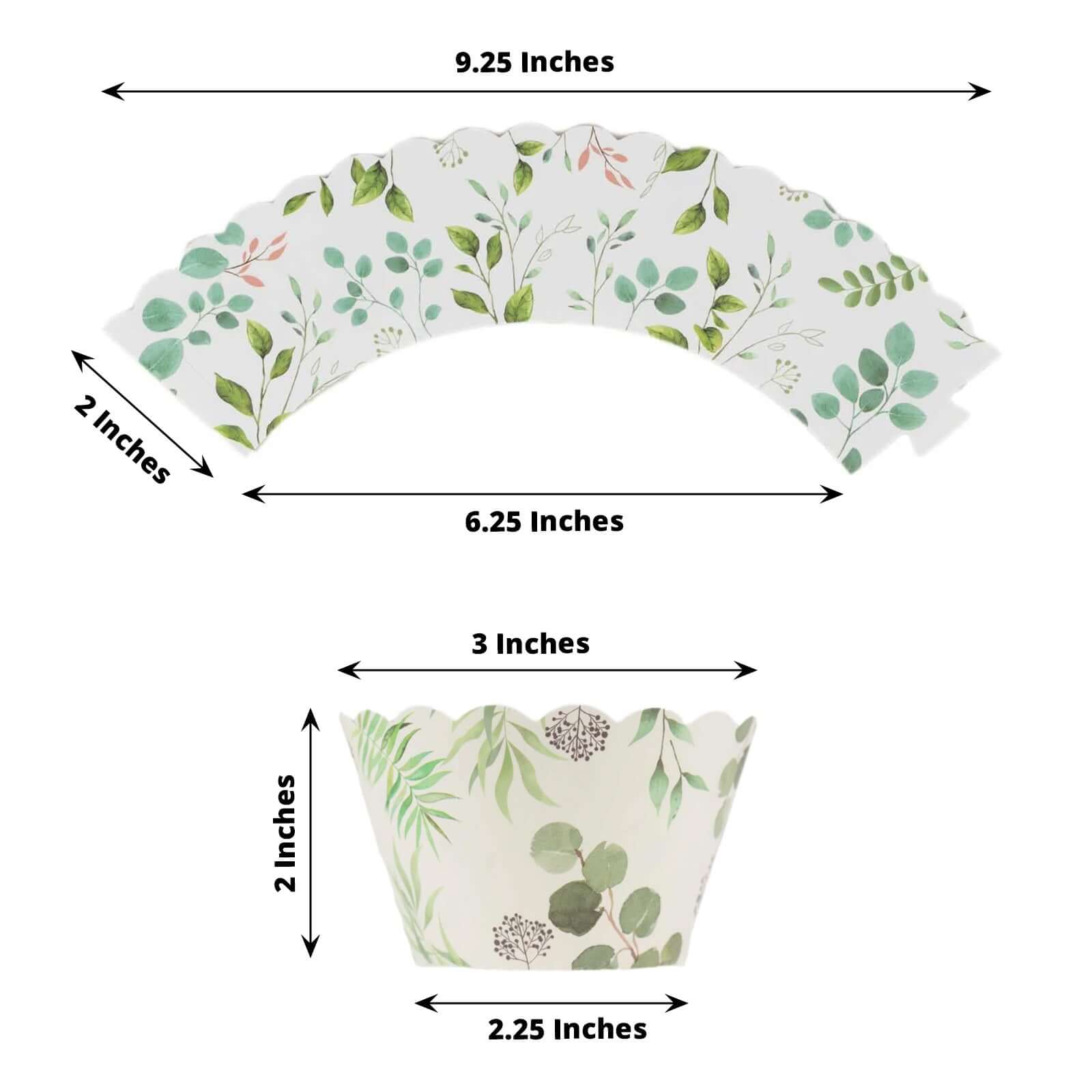 25 - Pack Paper Cupcake Wrappers Eucalyptus Leaves Print White Green - Round Muffin Truffle Cup Liners 3" - Bell Racket Store