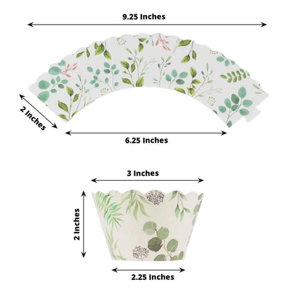 25 - Pack Paper Cupcake Wrappers Eucalyptus Leaves Print White Green - Round Muffin Truffle Cup Liners 3" - Bell Racket Store