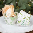 25 - Pack Paper Cupcake Wrappers Eucalyptus Leaves Print White Green - Round Muffin Truffle Cup Liners 3" - Bell Racket Store
