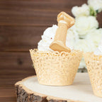 25-Pack Paper Cupcake Wrappers Lace Laser Cut Design Ivory - Muffin Baking Cup Trays for Events