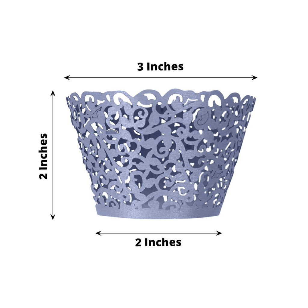 25 - Pack Paper Cupcake Wrappers Lace Laser Cut Design Navy Blue - Muffin Baking Cup Trays for Events - Bell Racket Store